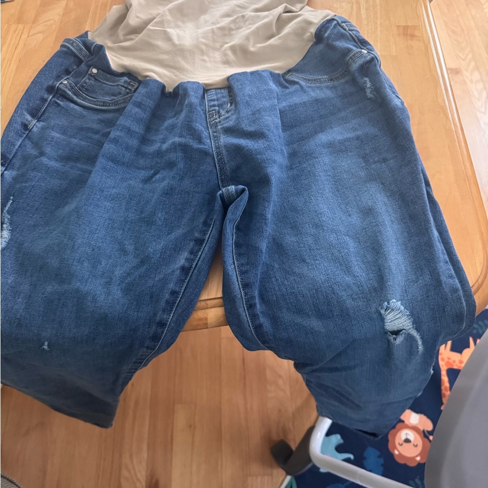 Blue Distressed Maternity Jeans